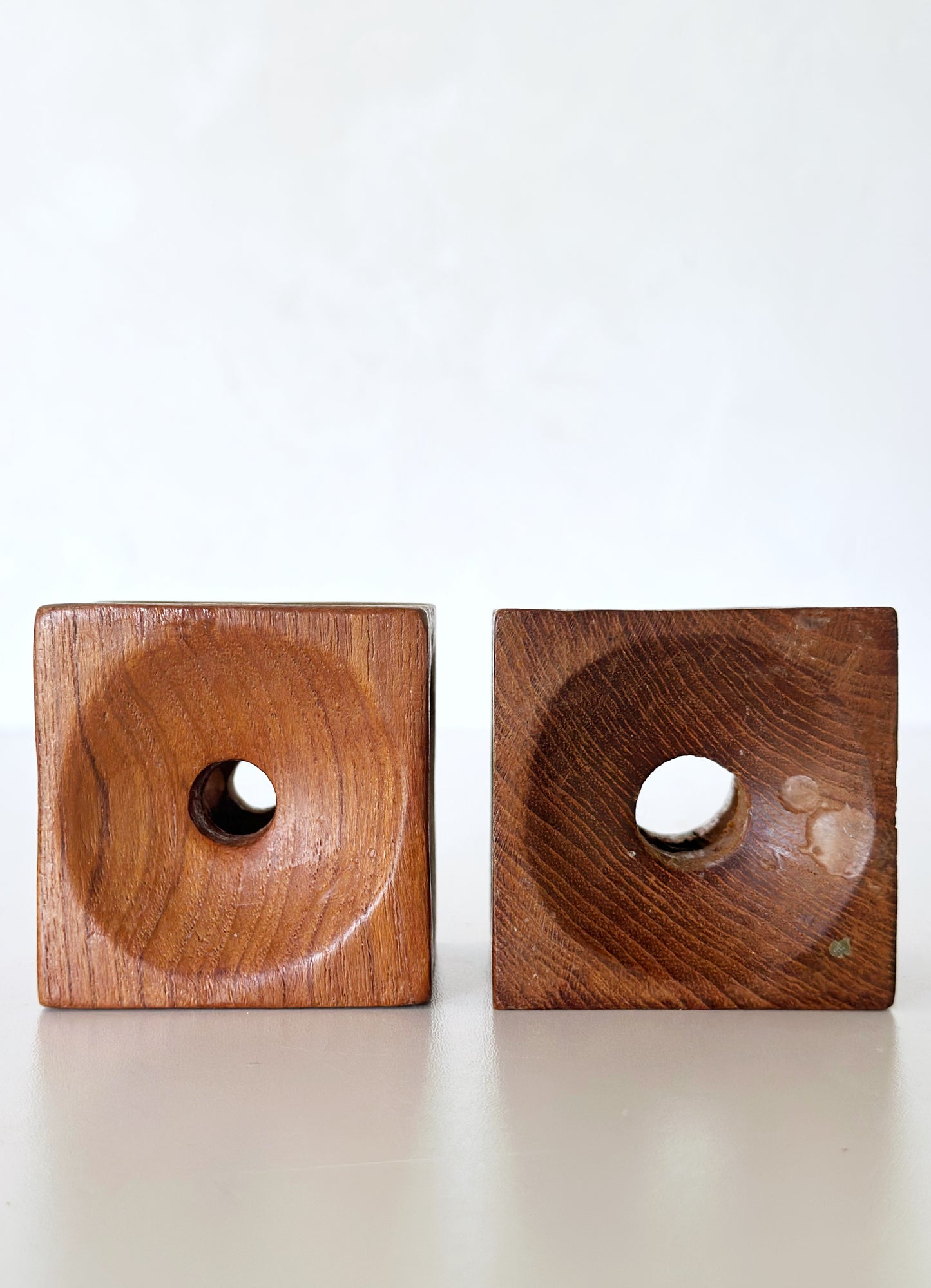Vintage Wood Cube Candleholder Pair